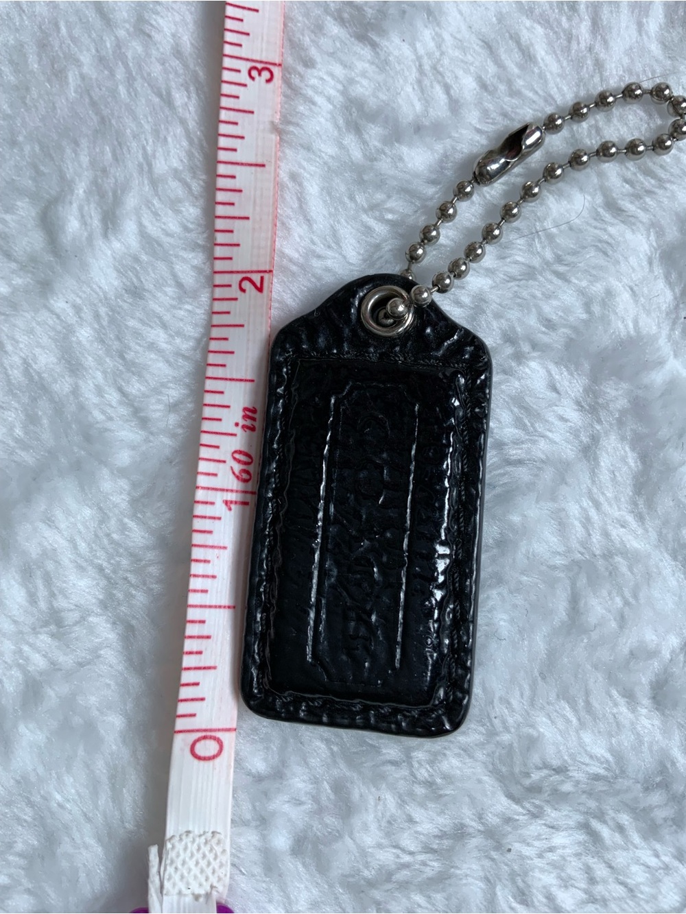 Black Patent Leather Key Tag with Ball Chain